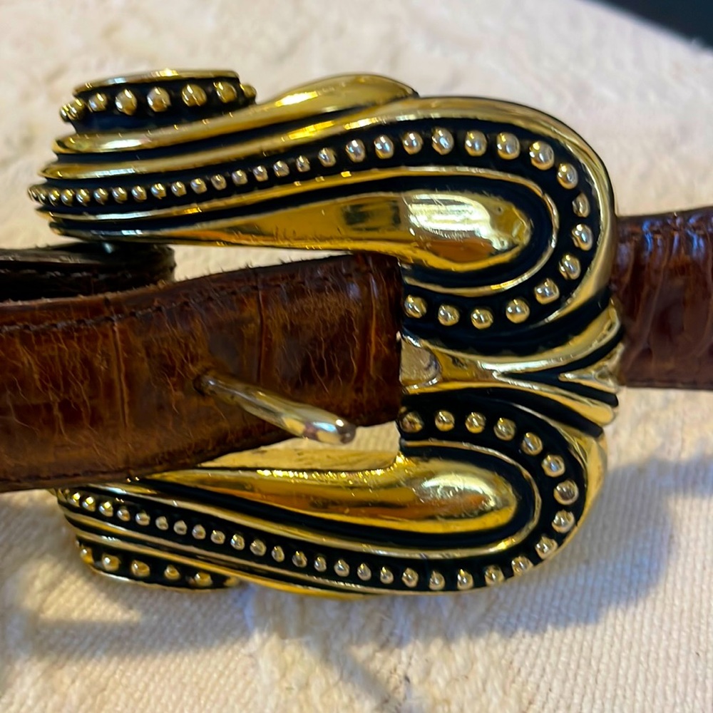 Vincenza Vintage Italian Calfskin Alligator Print Brown Belt